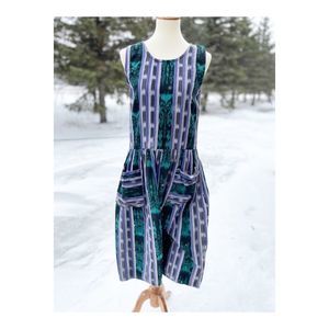 Vintage 90s Woven Tank Dress Jumper Travel Festival Wear 100% Cotton Sz M